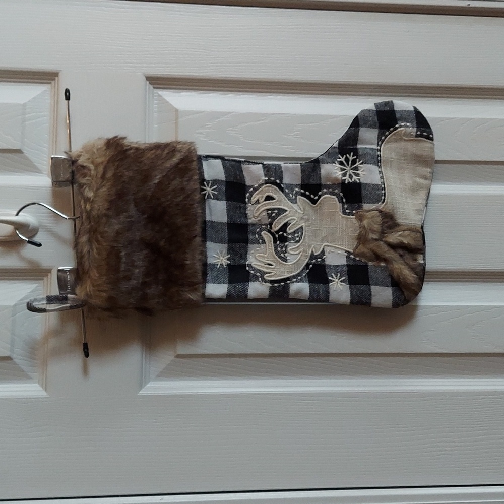 REINDEER FUR & GINGHAM Christmas Stocking XL 20" Limited Edition BNWT